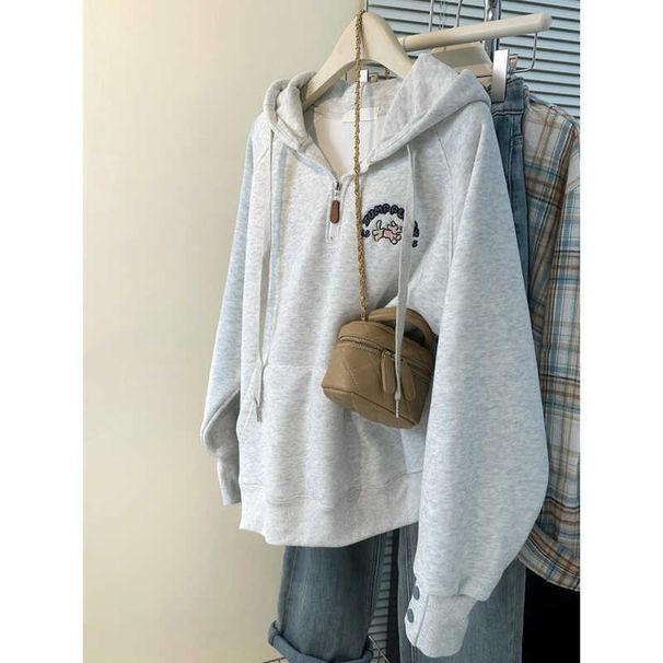 European And American Style Half-zip Hooded Sweatshirt For Women, Spring, Autumn, Winter, Fleece-lined, New Thin_ecoleips.com