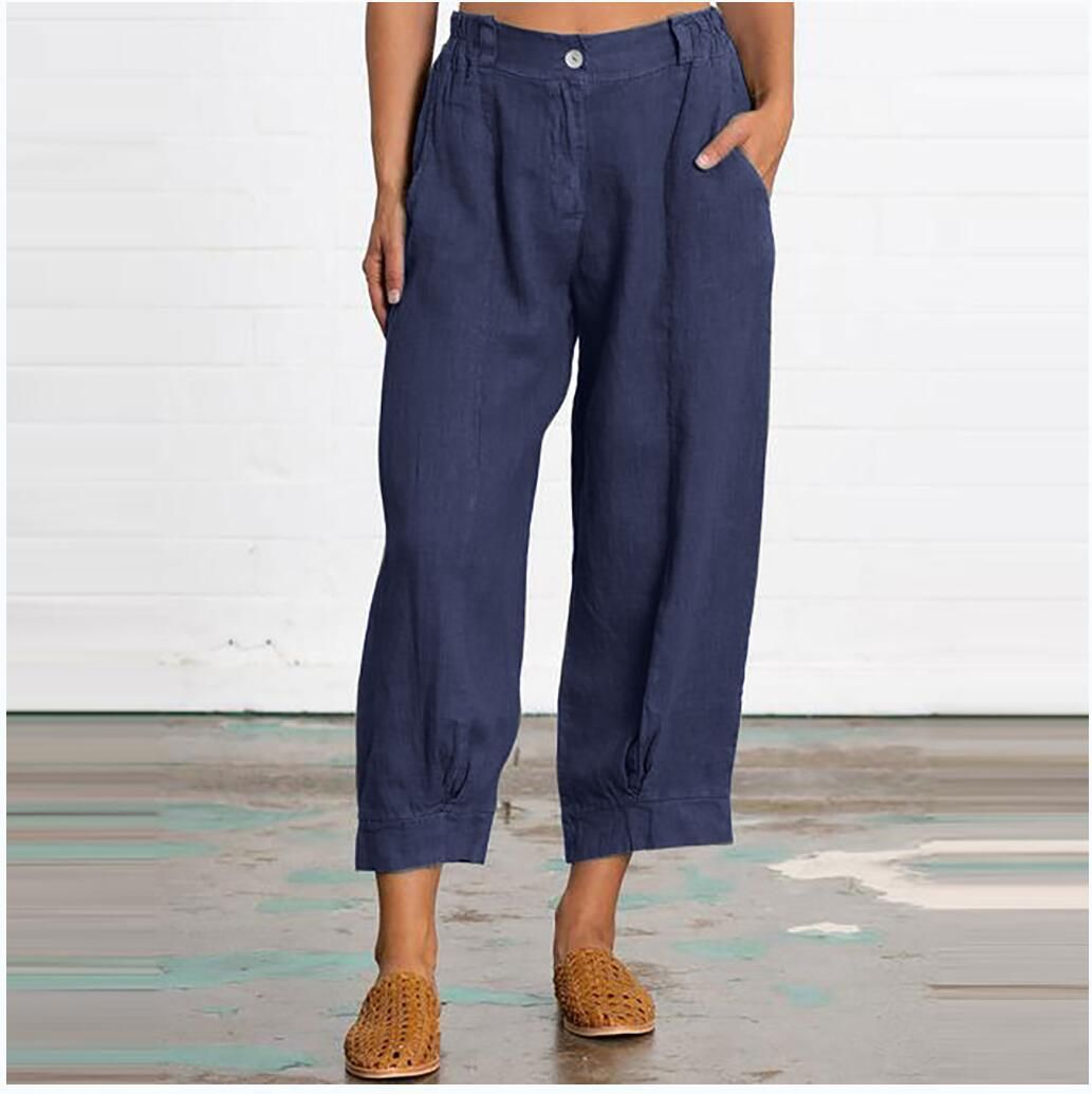 Women's Clothing Women's Plus Size Loose Trousers Style Cotton Linen Solid Color Cropped Casual Pants For Formal & Casual For Women_ecoleips.com