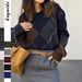 Diyun European And American Casual Vacation Fashion Color Block Long Sleeve Knitted Sweater Women's Clothing 2025 Autumn_ecoleips.com
