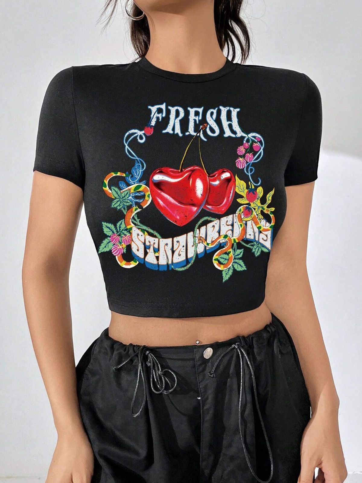 Independent Station Cross-Border European And American Women's Fashion 2024 New Letter Heart Print Slim Fit Crop_ecoleips.com