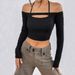 Voya Spring And Summer New Women's Sexy Off Shoulder Slim Fit Short American Long Sleeved T-shirt Hollowed Out Top_ecoleips.com
