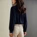 Breathable Chiffon Blouse For Women – Trendy Casual & Office Shirt With Flowy Silhouette, Navy Blue Spring/Summer Top_ecoleips.com