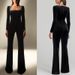 Women's Clothing Diamond Velvet Square Collar Long Sleeve High Waist Slim Flared Jumpsuit_ecoleips.com