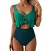 2026 New Women's One-Piece Swimsuit Hollow Out Back Splice Color Sexy Slim High Waist Cross-Border Swimwear Lace Trim_ecoleips.com