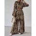 Women's 2-Piece Leopard Print Round Neck Long Sleeve Short Top And Wide-Leg Pants Set_ecoleips.com