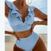 Women's Clothing Multi Color Ruffled V Neck Split Swimsuit High Waist Split Bikini_ecoleips.com