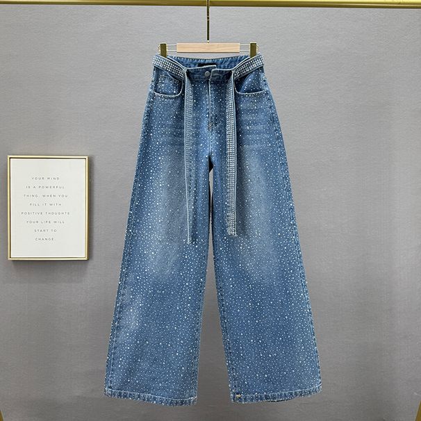 Retro Denim Jeans Rhinestone Embellished Loose Fit Heavy Duty Wide Leg Pants Spring Trend For Women_ecoleips.com