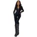 Women's Clothing Elegant Solid Color Jumpsuit High Neck Long Sleeves Sexy Irregular Long Pants Fashionable Romper_ecoleips.com