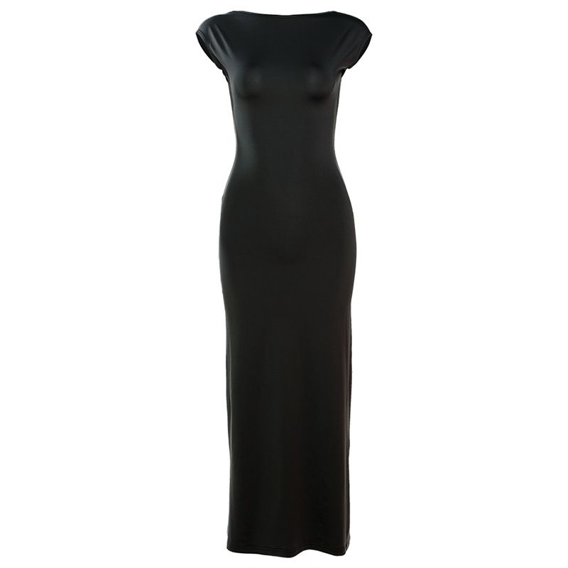 2023 Autumn Fashion Trend Women's New Short Sleeve Round Neck Slim Fit Bodycon Backless Dress_ecoleips.com