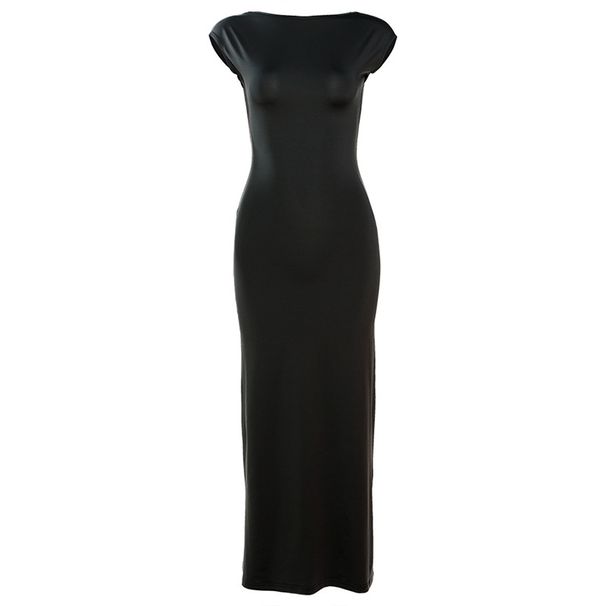 2023 Autumn Fashion Trend Women's New Short Sleeve Round Neck Slim Fit Bodycon Backless Dress_ecoleips.com