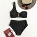 Women's Clothing Solid Color One Shoulder Backless Bikini Swimsuit High Waist V Neck Sexy Split Swimsuit In Stock_ecoleips.com