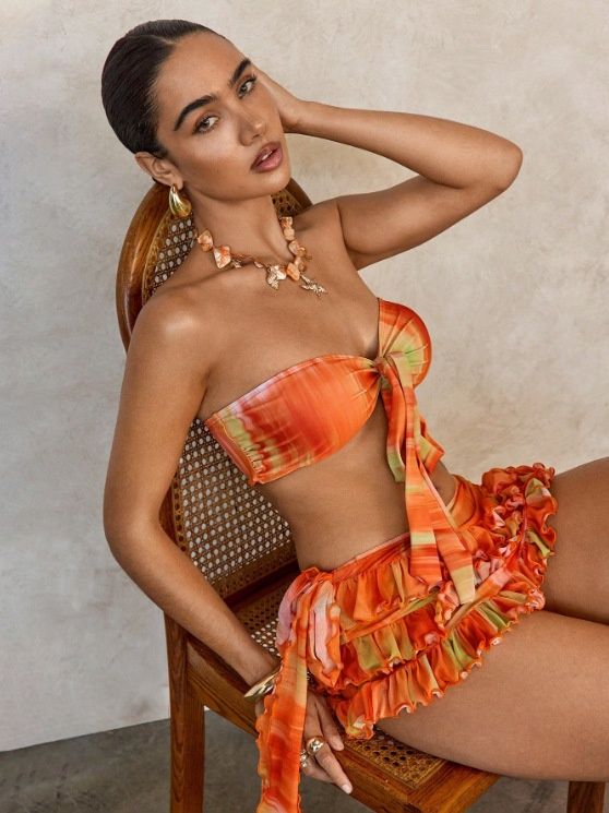 Aria Basics 2025 Cross-border European And American Tie-Dye Lace-Up Bikini Pleated Beach Skirt Three-Piece Women's Swimsuit Sexy_ecoleips.com