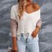Oversized V-Neck Off-Shoulder Sweater – Long Sleeve Knit Top For Women (S-XL, White & Color-Block)_ecoleips.com
