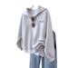 Women’s Half-Zip Fleece Sweatshirt – Oversized Lapel Pullover (Greyish/Dark Gray, XS-XXL)_ecoleips.com