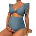 Women's Maternity Swimsuit Solid Color Loose Fit Short Sleeve One Piece Design Belly Conceal_ecoleips.com