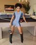 Women's Clothing Women's Slim Fit Denim Jumpsuit Short Sleeved Patchwork Color Block Zipper Stand Collar Style For Formal & Casual For Women_ecoleips.com