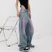 Women's Clothing Spring And Summer Jeans Washed Retro Jeans Women's Graffiti Niche Wide Leg Mopping Pants_ecoleips.com