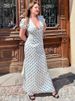 JULISSA MO Sexy V-neck Print Polka Dot Women Maxi Dress White Short Sleeve Lace Up Dress Summer Slim Elegant Party Evening Dress_ecoleips.com