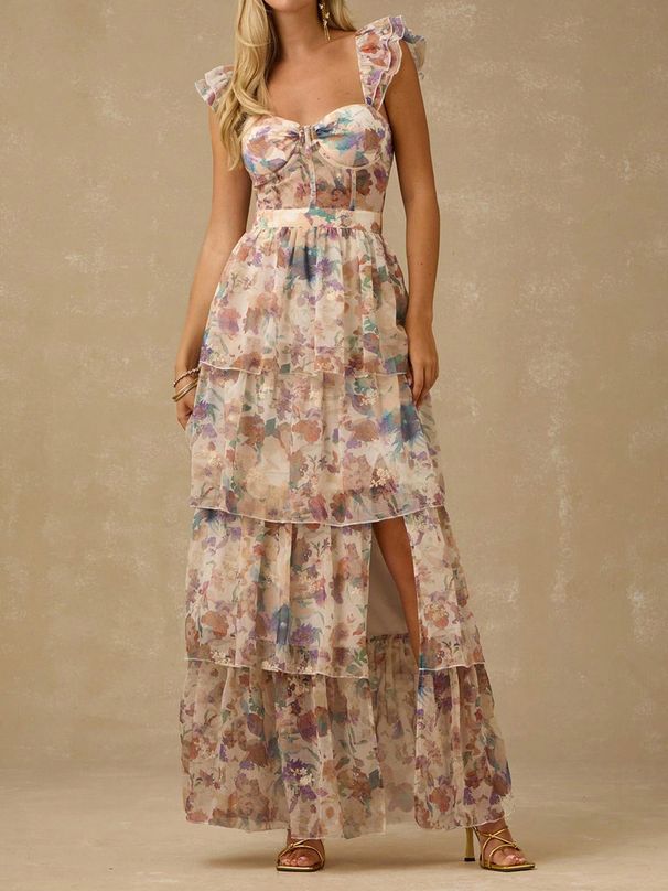 Women's Petite Floral Print Dress Summer Stylish Bow Suspender Dress Clothing for Women_ecoleips.com