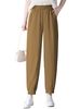 Women's Casual Pants Elastic Waist Solid Color Pockets_ecoleips.com