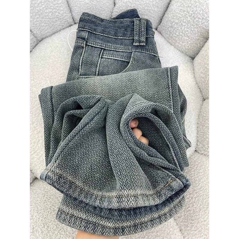 Women's Clothing High Waist Star Pattern Wide Leg Jeans Retro Loose Hip Covering Slimming Large Size Straight Trousers_ecoleips.com