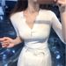 Korean Style Slim Fit Sheer mid Sleeve T-Shirt Women's Fitted Elegant V Neck Low Cut Slimming Base Layer Thin Top_ecoleips.com
