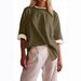 Relaxed Fit Cotton T-Shirt For Women, Ribbed Knit Panel Casual Tee, Soft Breathable Everyday Top With Color Block Design_ecoleips.com