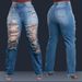 "Tassel-Trim Straight Leg Jeans - Elastic Waist Winter Denim Pants For Women (Blue/Dark Blue, S-XXL)"_ecoleips.com