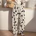 Black Cat Cartoon Pajamas Pants Kawaii Christmas PJS Korean Women Winter Warm Fluffy Flannel Sleepwear Girls Cute PJ Pants_ecoleips.com