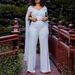 women's fashion solid color ribbon splicing short top wide-leg pants dress suit women_ecoleips.com