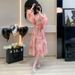 New Seed Dream Gilt French Vintage Floral V-Neck Dress Loose And Slim Lazy Style Long Skirt_ecoleips.com