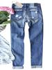 Women's Clothing Straight Jeans Women's Clothing New Red Plaid Printed Patch Ripped Patch Trousers In Stock_ecoleips.com