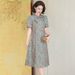New Chinese Mom Summer National Style Fashionable Lady Improved Cheongsam Middle-aged Women Over-the-Knee Long Dress_ecoleips.com