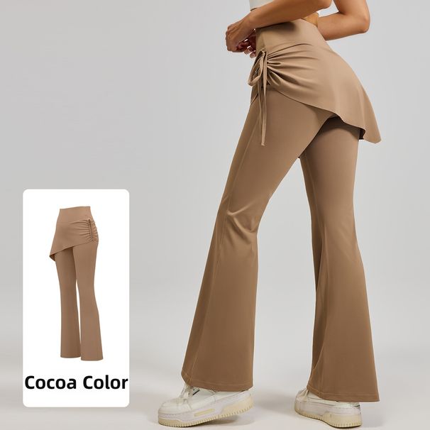 Juyitang Women's Wrinkled Flared Skirt Pants Hip Lifting Yoga Sportswear Slightly Flared Fake Two Piece Raised Waist_ecoleips.com
