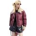 Women's Clothing PU Puffer Jacket With Knit Collar, Short Winter Coat, Warm Quilted Outerwear, Stylish Faux Leather Jacket For Casual & Office_ecoleips.com