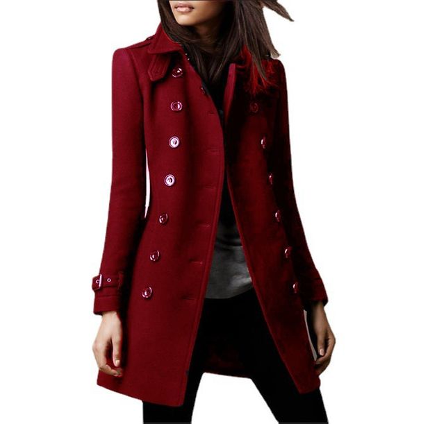 Double-Breasted Wool Blend Coat For Women - Stylish Fall & Winter Outerwear With Peaked Collar (Classic Colors, Slim Fit)_ecoleips.com