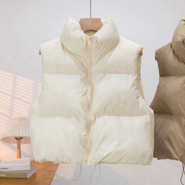 Women's Clothing Puffer Vest - Quilted Sleeveless Jacket With Stand Collar, Thickened Warm Winter Coat In Trendy Colors_ecoleips.com