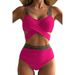 Sexy Crisscross Back Bikini Set – Solid Color High-Cut Swimwear (Trendy & Flattering For Beach & Pool)_ecoleips.com