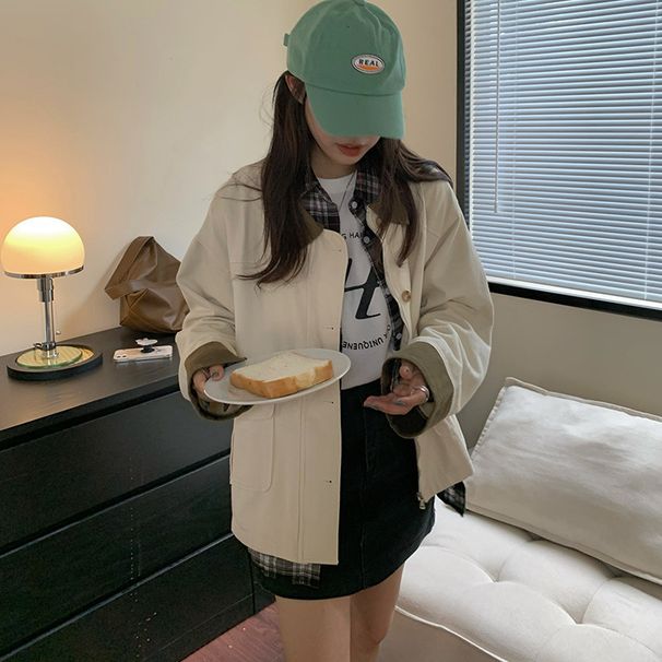 Beige Work Jacket Women, Spring/autumn 2026 New Vintage Hong Kong Style, High-end Feel, Oversized Top For Petite_ecoleips.com