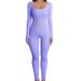 Women's Ribbed Square Neck Bodysuit Long Sleeve Jumpsuit, Tummy Control Butt Lifting Casual Romper For Fall Winter_ecoleips.com