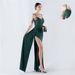 Women's Clothing Heavy Hot Diamond Custom Flower Waist Fishbone Beaded Satin Evening Dress Annual Meeting Wedding_ecoleips.com