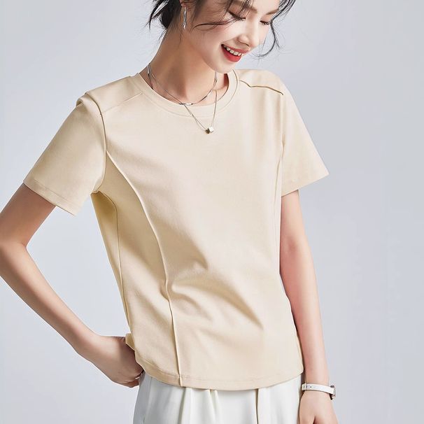 This Korean-Style Pure Cotton T-Shirt Features A Regular Shoulder Cut, A Stylish Summer Design With A Curved Hem, And A_ecoleips.com