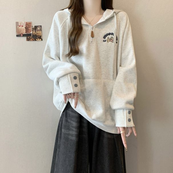 Real Shot Of Foreign Trade Embroidered Hooded Sweatshirt For Women, Spring And Autumn, Thin, Loose Fit, 2024, Pocketed,_ecoleips.com