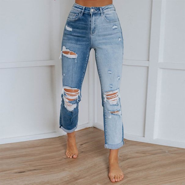 Women's Clothing Jeans Women's Washed Gradient Straight Pants_ecoleips.com