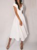 Women's Clothing Spring And Summer Pure White Short Sleeved V Neck Tube Top Swing Dress_ecoleips.com