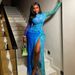 Women's Elegant Bodycon Dress European American Style Waist Cinching round Neck Printed Long Sleeves Slit Trendy Clothing_ecoleips.com