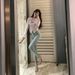 Light-colored High-waisted Butt-lifting Jeans For Women, 2023 Spring/summer, Stretchy, Slim-fit, Frayed Hem Skinny Pants_ecoleips.com