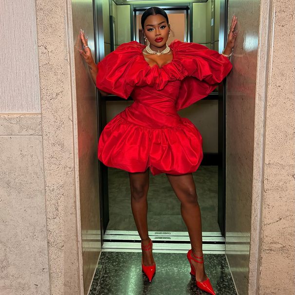 Summer New Red Flower Tulip Dress Waist Cinching African Banquet Short Skirt For Women Elegant_ecoleips.com