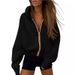 "Y2K Fashion Women's Zip-Up Hooded Sweatshirt With Pockets, Oversized Long Sleeve Jacket For Streetwear Casual Wear, Polyester Blend, Multiple Colors_ecoleips.com