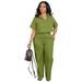 Women's Linen-Blend Office Pants Set – Breathable Short-Sleeve Shirt & Trousers For Business Casual (Black, Blue, Beige, Army Green, Dark Brown)_ecoleips.com